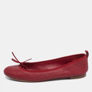 Gucci Red Microguccissima Leather Bow Detail Ballet Flats Size 35.5