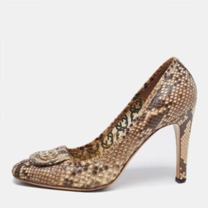 Gucci Brown/Beige Python GG Square Toe Pumps Size 39