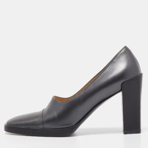 Gucci Dark Grey Leather Square Toe Platform Pumps Size 37