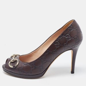 Gucci Dark Brown Guccissima Leather New Hollywood Pumps Size 37