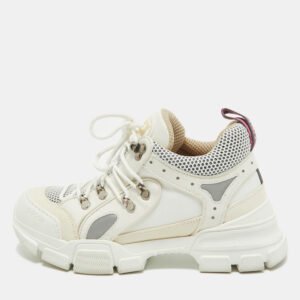 Gucci White/Cream Canvas Leather Flashtrek Sneakers Size 39.5