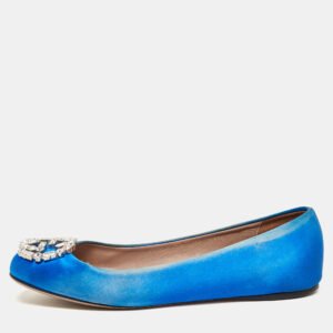 Gucci Blue Satin Interlocking G Crystals Ballet Flats Size 37.5
