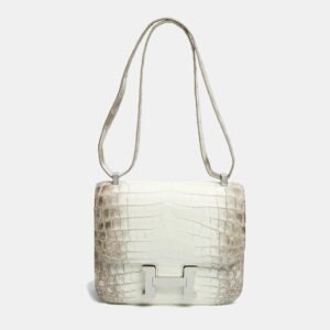 Herm&egrave;s Blanc Crocodile Niloticus Himalaya Palladium Finish Constance III 24 Bag