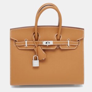 Hermes Gold Epsom Leather Palladium Finish Birkin Sellier 25 Bag