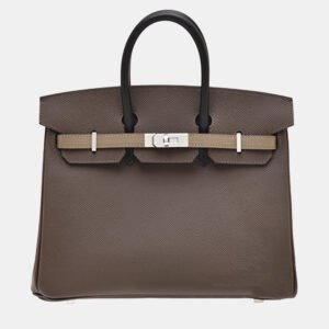 Hermes Ecorce/Etoupe Grey/Black Epsom Leather Birkin 25 Bag