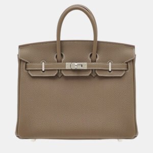 Hermes Etoupe Grey Togo Leather Birkin 25 Bag