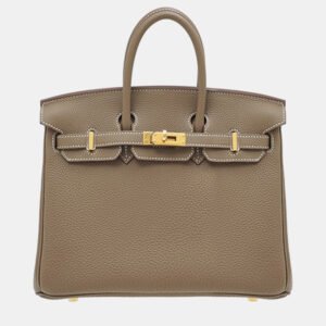Hermes Etoupe Grey Togo Leather Birkin 25 Bag