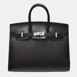Hermes Black Box Calf Leather Birkin 25 Bag