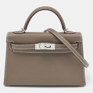Herm&egrave;s Etoupe Epsom Leather Palladium Finish Mini Kelly II Sellier 20 Bag