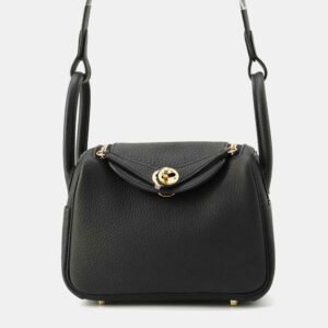 Hermes Black Taurillon Clemence Leather Mini Lindy Shoulder Bag