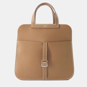 Hermes Gold Taurillon Clemence Halzan 25 Tote Bag