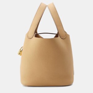 Hermes Picotin Lock 18 Biscuit Taurillon Clemence Leather Top Handle Bag