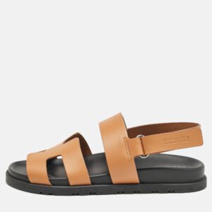 Hermes Brown Leather Genius Sandals Size 37.5