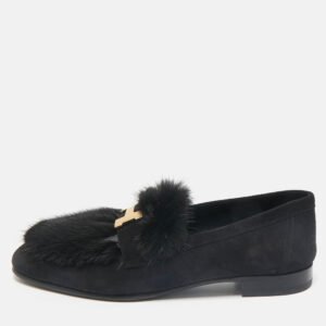 herm&egrave;s black mink fur and suede smoking slippers size 36