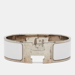 Herm&egrave;s Clic Clac H White Enamel Palladium Plated Bracelet