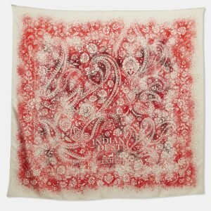Herm&egrave;s White/Red Indian Dust Silk Scarf