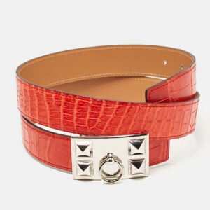 Hermes Geranium Crocodile Porosus Collier De Chien Reversible Belt 85 CM