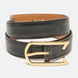 Hermes Noir Box Leather Vintage Buckle Belt 90 CM