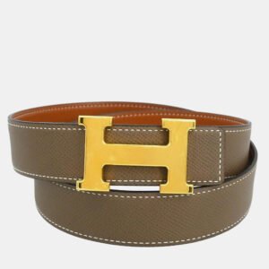 Hermes Gray Brown Epsom and Swift Leather Constance Reversible Belt Size 90