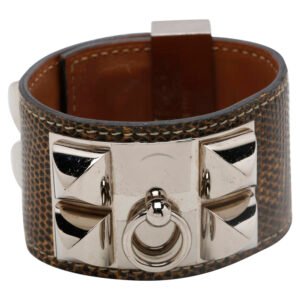 Hermes Brown Leather Lizard Collier de Chien Wide Bracelet