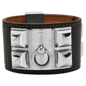 Hermes Blue Leather Lizard Collier de Chien Wide Bracelet