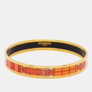 Herm&egrave;s Caleche Enamel Gold Plated Narrow Bracelet