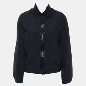 Hermes Navy Blue Silk Zipped Up Hooded Jacket FR Women 34