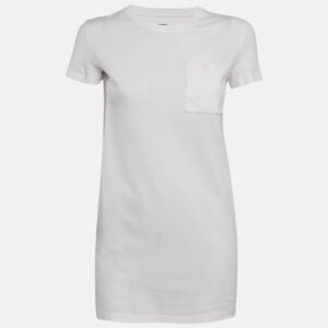 Herm&egrave;s White Embroidered Pocket Jersey T-Shirt Dress S