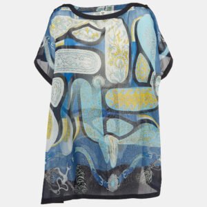 luxury-women-hermes-used-clothes-p949470-003 Hermes Blue Printed Sheer Cotton Kaftan Mini Dress One Size
