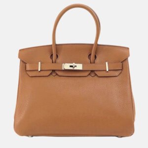 Hermes Gold Taurillon Clemence Leather Birkin 30 Tote Bag