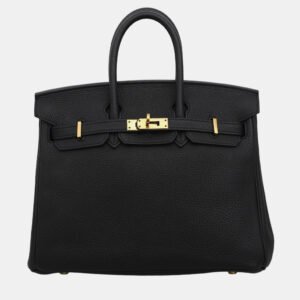 Hermes Noir Togo Leather Gold Finish Birkin 25 Bag