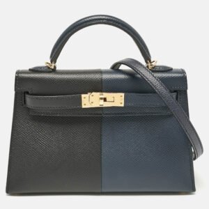 Herm&egrave;s Noir/Bleu Indigo Epsom Leather Gold Finish Mini Kelly II Sellier 20 Bag