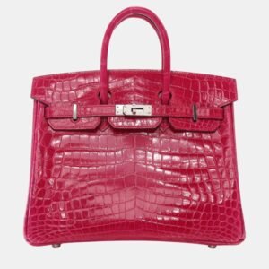 Hermes Rose Mexico Niloticus Crocodile Leather Birkin 25 Bag