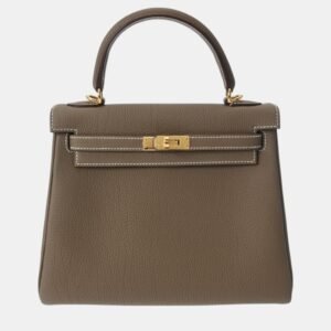 Hermes Etoupe Togo Leather Gold Finish Kelly 25