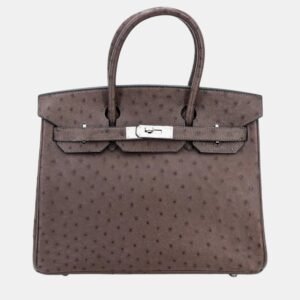 Hermes Ebene Ostrich Leather Birkin 30 Bag