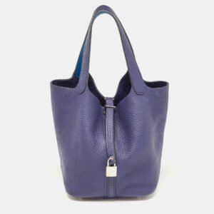 Hermes Bleu Encre/Bleu Zellige Taurillon Clemence Leather Picotin Lock 22 Bag
