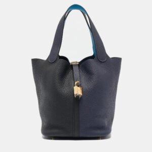 Herm&egrave;s Bleu Nuit/Noir/Bleu Zanzibar Taurillon Clemence Leather Picotin Lock 22 Bag