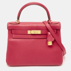 Hermes Rose Extreme Togo Leather Gold Finish Kelly Retourne 28 Bag