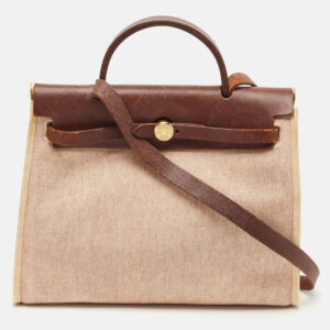 Herm&egrave;s Marron Fonce Toile Canvas and Leather Herbag 31 Bag