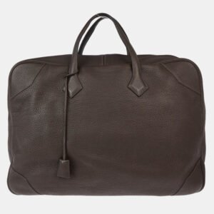 Hermes Chocolat Taurillon Clemence Victoria 50 Handbag