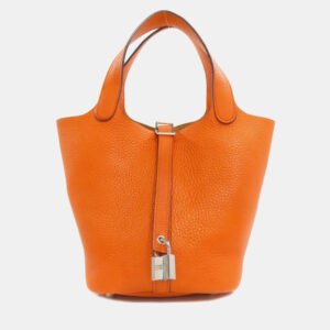 Hermes Orange Taurillon Clemence Leather Picotin Lock 18 Handbag