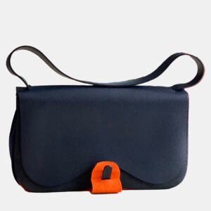 Hermes Colorado Canvas Leather Trim Dark Blue Saddle Bag