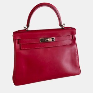 Hermes Red Leather Kelly 28 Top Handle Bag