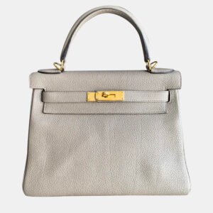 luxury-women-hermes-used-handbags-p1138074-007 Hermes Gris Asphalte Togo Leather Kelly 28 Top Handle Bag