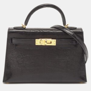 Hermes Noir Lizard Niloticus Gold Finish Mini Kelly II Sellier 20 Bag