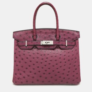 Hermes Violet Ostrich Leather Palladium Finish Birkin 30 Bag