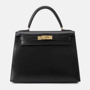 Hermes Black Box Calf Leather Kelly Sellier 28 Tote Bag