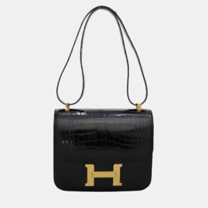 Hermes Noir & Rouge H Alligator Leather Verso Constance 24 Shoulder Bag