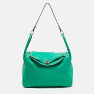 Hermes Menthe/Gris Tourterelle Taurillon Clemence Leather Palladium Finish Lindy 34 Bag