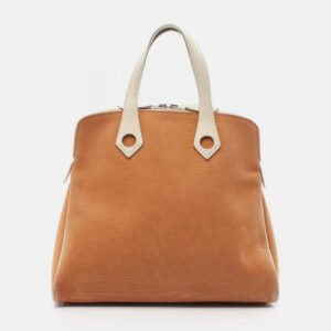 Hermes Brown White Toile H Leather Sac Ibou PM Handbag